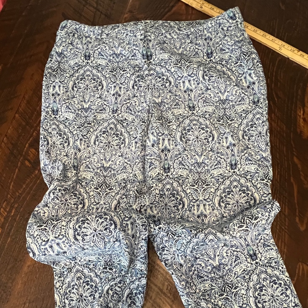 J Jill Pants Women's Size 16 Ankle Straight Leg Mid Rise Paisley Linen Stretch